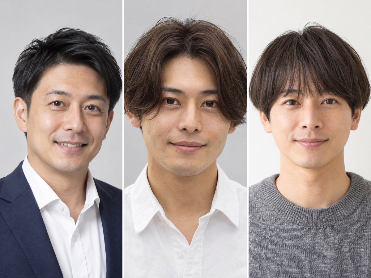 メンズのビジネスショート・センターパート・マッシュ
